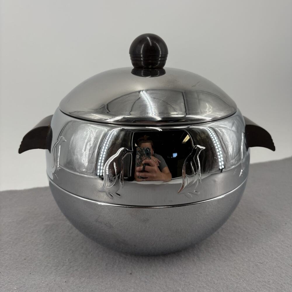 Vintage West Bend Penguin Hot Cold Server Ice Bucket with Lid Bakelite Handles